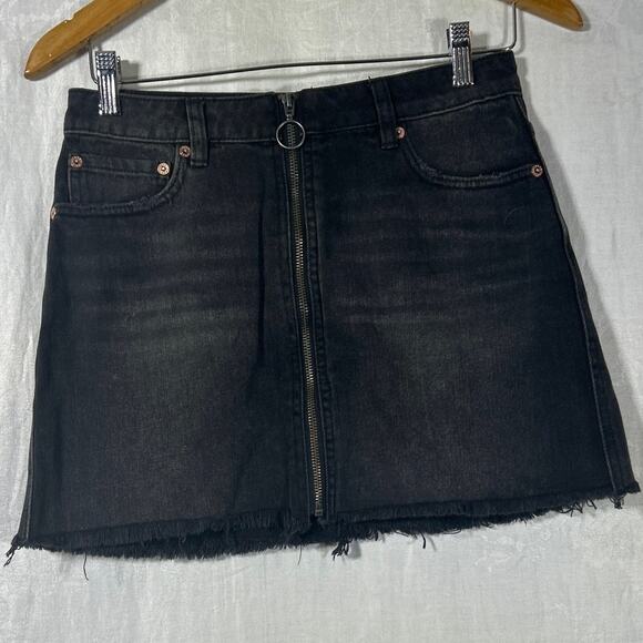 We The Free People 26 Jean Skirt Black Zip Front Mini Edgy Reputation Alt - Picture 1 of 14